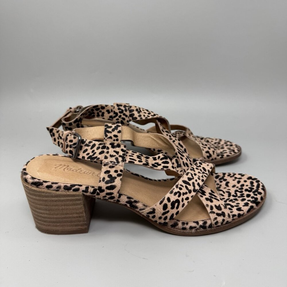 Madewell The Alyssa Heeled Sandal In Spotted Calf Hair Block Heel size 8.5